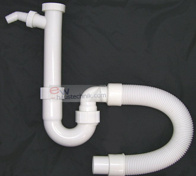 Ablaufgarnitur Siphon-Geruchsverschluß flexibler Ablaufschlauch - Spülen (58707)